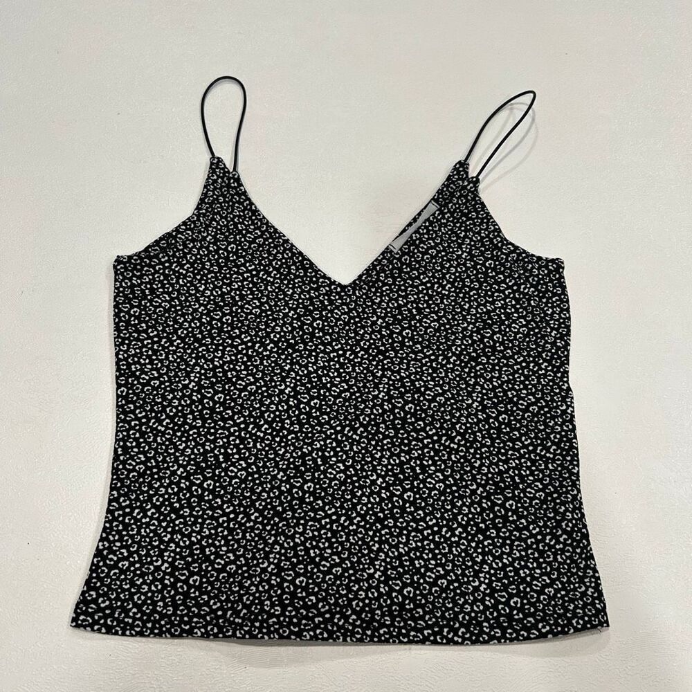 Gaze Leopard Print Cami Small Black White Spaghetti Strap Tank